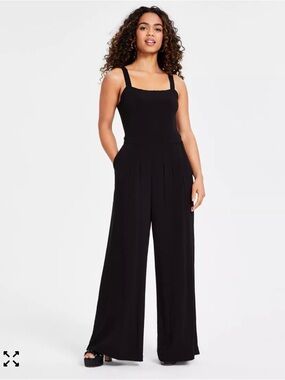 Bar III Black Square-Neck Wide Leg Jumpsuit